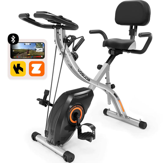 YOSUDA Exercise Bike 5 in 1 Folding Exercise Bike for Seniors 330lbs Capacity Magnetic X-Bike with 16-Level Resistance Back Support Cushion for Home Gym Workout