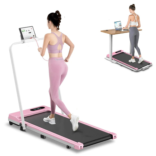 HomeFitnessCode Foldable Walking Pad with Handle Bar 5MPH Folding Treadmill Portable Under Desk for Home Office 4 in 1 Ultra Quiet <45dB Safety Lock Remote Control 300 LB Capacity
