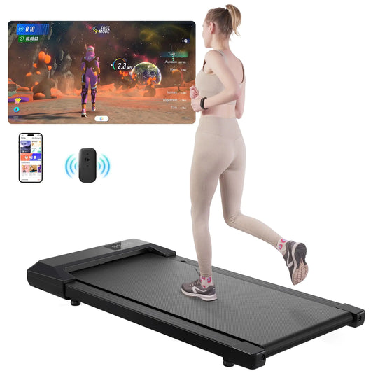 DeerRun Walking Pad Under Desk Treadmill Smart Treadmills for Home Office Low Noise Portable Walking Pad Treadmill Installation Free 265-300lbs Capacity
