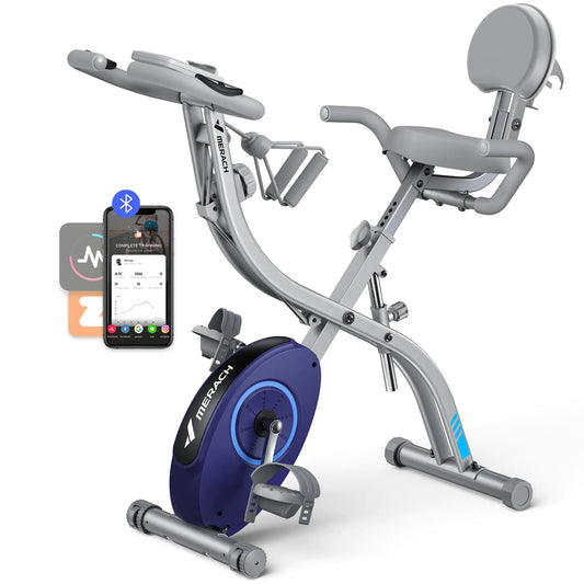 MERACH Folding Exercise Bike for Home - 4 in 1 Magnetic Stationary Bike with16-Level Resistance Exclusive APP 300LB Capacity and Large Comfortable Seat Cushion
